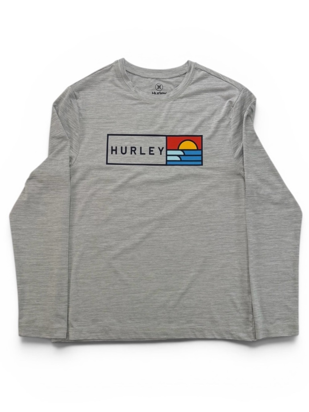 Hurley Heather Gray Polyester Long Sleeve with Sunset Wave Logo